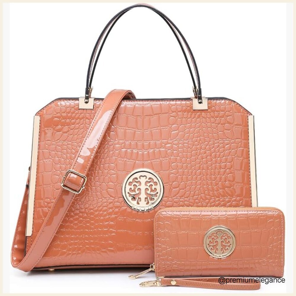 Large Vegan Leather Satchel Tote with Wallet, Detachable Strap Work Bag